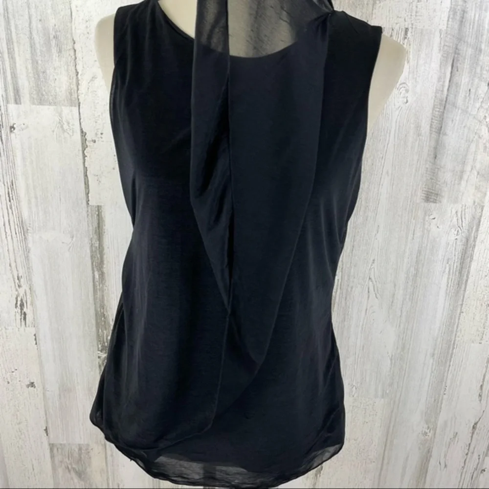 Worthington Women’s Black Semi‎ Sheer Ruffle Scoop Neck Sleeveless Blouse Top M